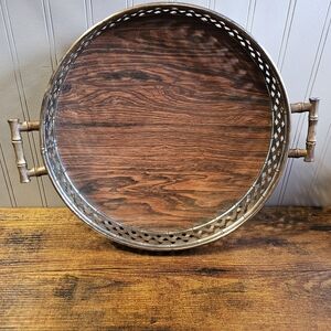 Silver & Wood Bamboo Serving Tray